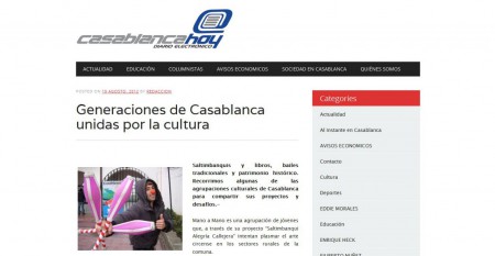 Diario Electrónico "Casablanca Hoy" promocionando taller implementado por nuestra agrupación / Agosto de 2012