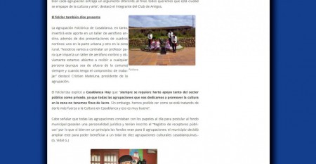Diario Electrónico "Casablanca Hoy" promocionando taller implementado por nuestra agrupación / Agosto de 2012